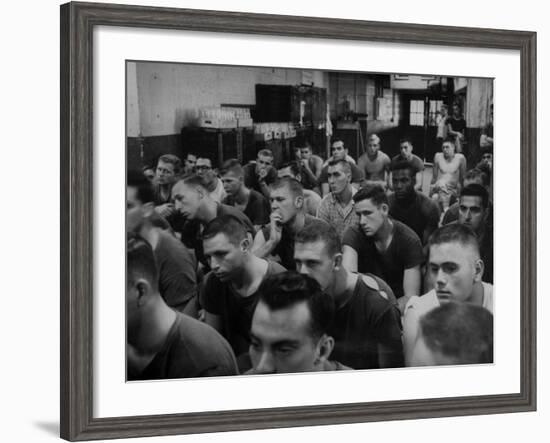 Syracuse Football Player Jim Brown Sitting with His Teammates-Peter Stackpole-Framed Premium Photographic Print