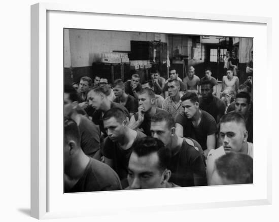 Syracuse Football Player Jim Brown Sitting with His Teammates-Peter Stackpole-Framed Premium Photographic Print