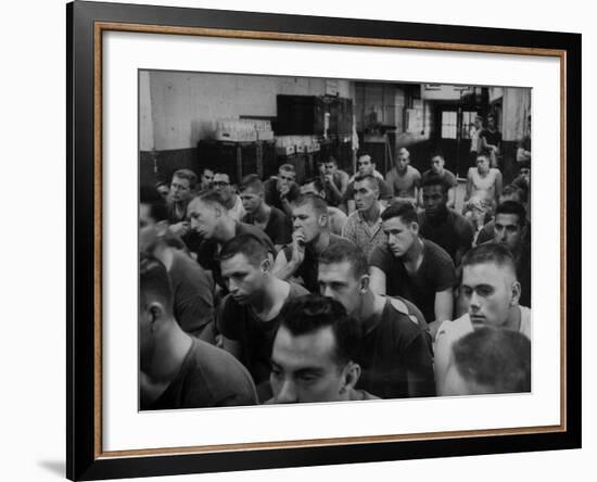 Syracuse Football Player Jim Brown Sitting with His Teammates-Peter Stackpole-Framed Premium Photographic Print