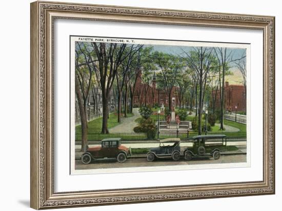 Syracuse, New York - Cars Parked around Fayette Park-Lantern Press-Framed Art Print