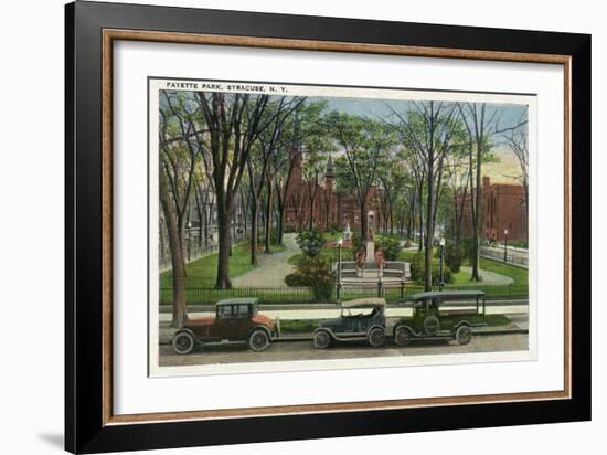 Syracuse, New York - Cars Parked around Fayette Park-Lantern Press-Framed Art Print