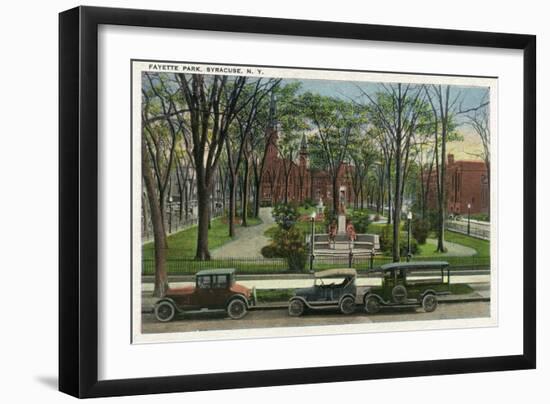 Syracuse, New York - Cars Parked around Fayette Park-Lantern Press-Framed Art Print