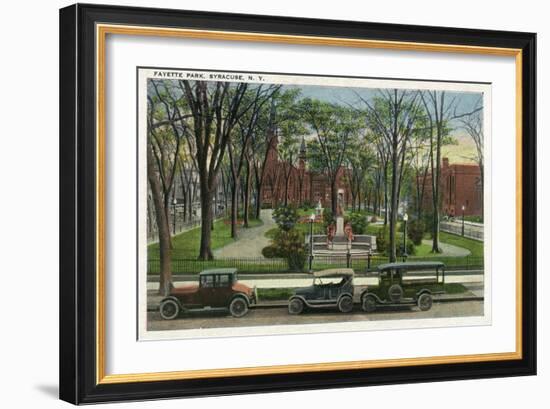 Syracuse, New York - Cars Parked around Fayette Park-Lantern Press-Framed Art Print