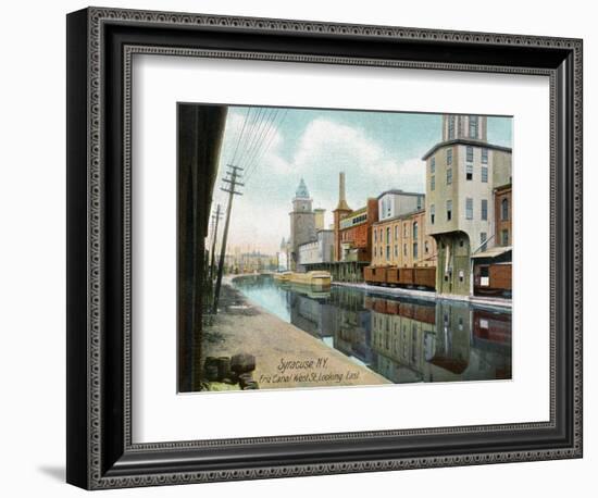 Syracuse, New York, Eastern View down West Street on the Erie Canal-Lantern Press-Framed Art Print