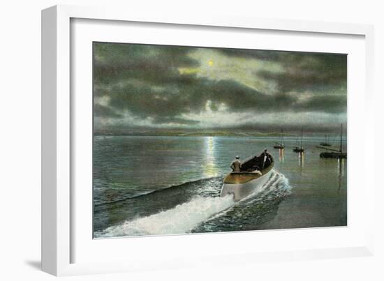 Syracuse, New York - Moonlight Boatride on Onondaga Lake-Lantern Press-Framed Art Print