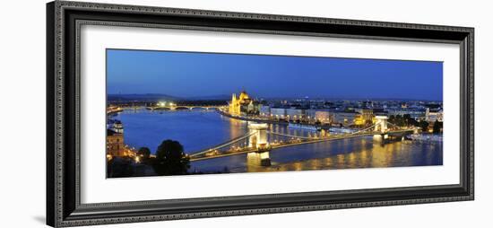 Szechenyi Chain Bridge and the Parliament at Twilight, Budapest, Hungary-Mauricio Abreu-Framed Photographic Print