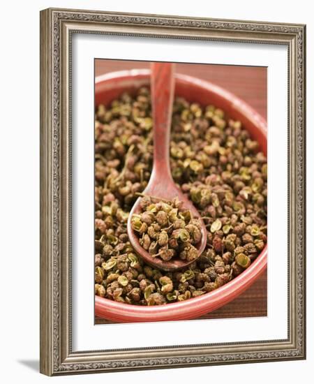 Szechuan Pepper in Bowl with Spoon-null-Framed Photographic Print