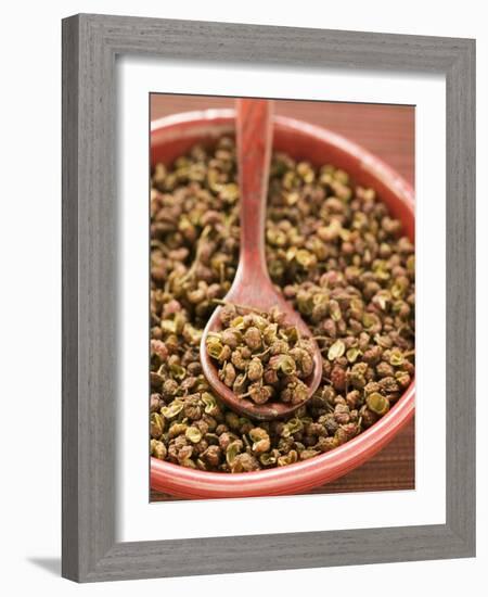 Szechuan Pepper in Bowl with Spoon-null-Framed Photographic Print