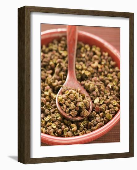 Szechuan Pepper in Bowl with Spoon-null-Framed Photographic Print