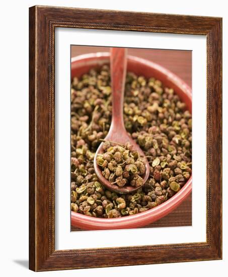 Szechuan Pepper in Bowl with Spoon-null-Framed Photographic Print