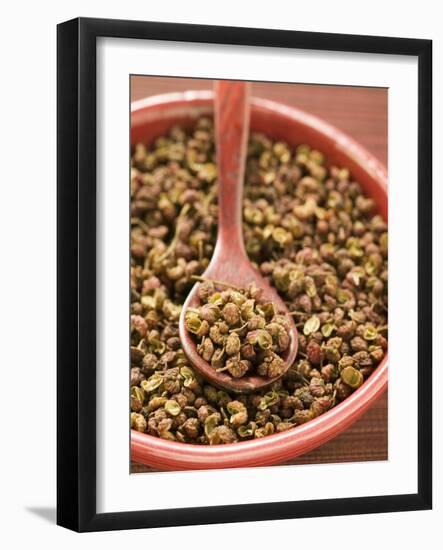 Szechuan Pepper in Bowl with Spoon-null-Framed Photographic Print