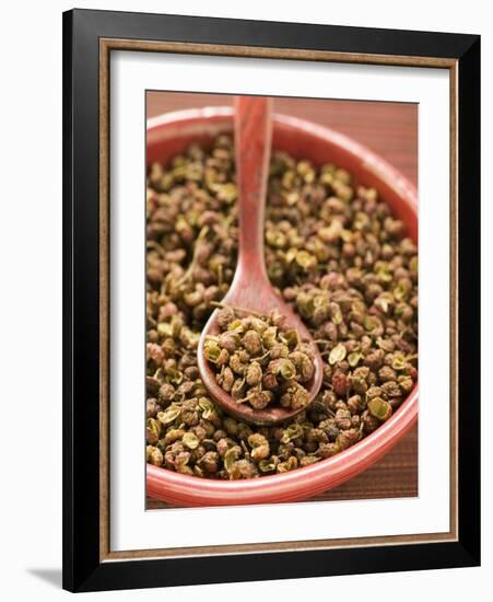 Szechuan Pepper in Bowl with Spoon-null-Framed Photographic Print