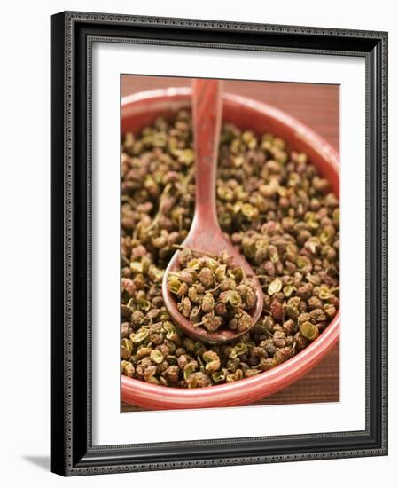 Szechuan Pepper in Bowl with Spoon-null-Framed Photographic Print