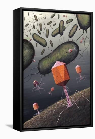 T-bacteriophages Attacking E. Coli-Richard Bizley-Framed Premier Image Canvas