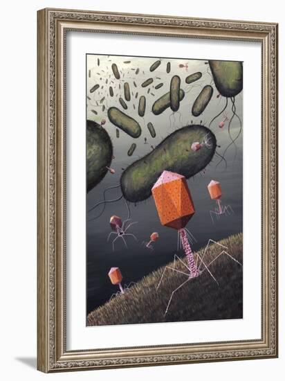 T-bacteriophages Attacking E. Coli-Richard Bizley-Framed Photographic Print