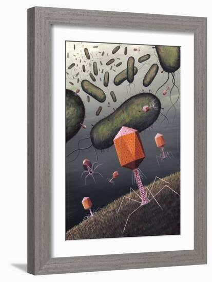 T-bacteriophages Attacking E. Coli-Richard Bizley-Framed Photographic Print