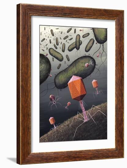 T-bacteriophages Attacking E. Coli-Richard Bizley-Framed Photographic Print