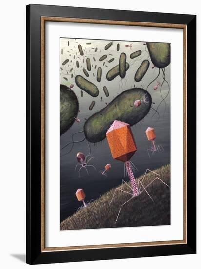 T-bacteriophages Attacking E. Coli-Richard Bizley-Framed Photographic Print