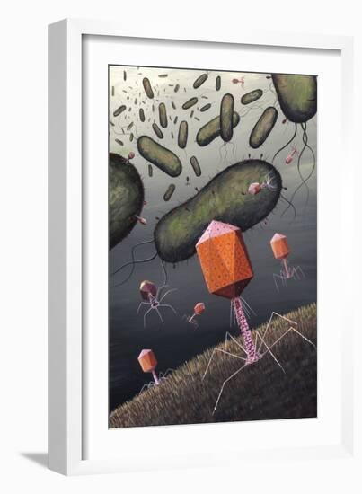 T-bacteriophages Attacking E. Coli-Richard Bizley-Framed Photographic Print