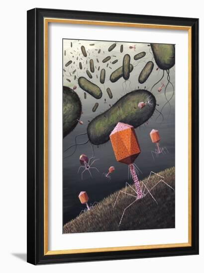 T-bacteriophages Attacking E. Coli-Richard Bizley-Framed Photographic Print