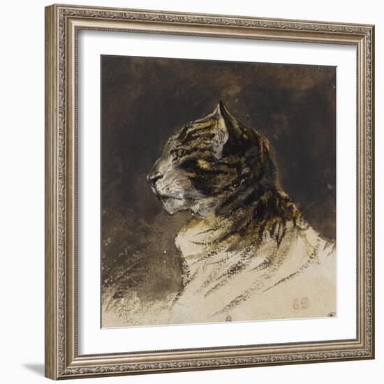 T? de chat ; vers 1824-1829-Eugene Delacroix-Framed Giclee Print