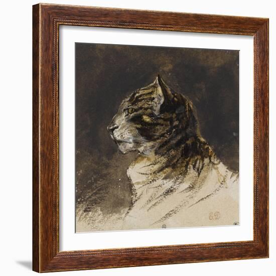 T? de chat ; vers 1824-1829-Eugene Delacroix-Framed Giclee Print