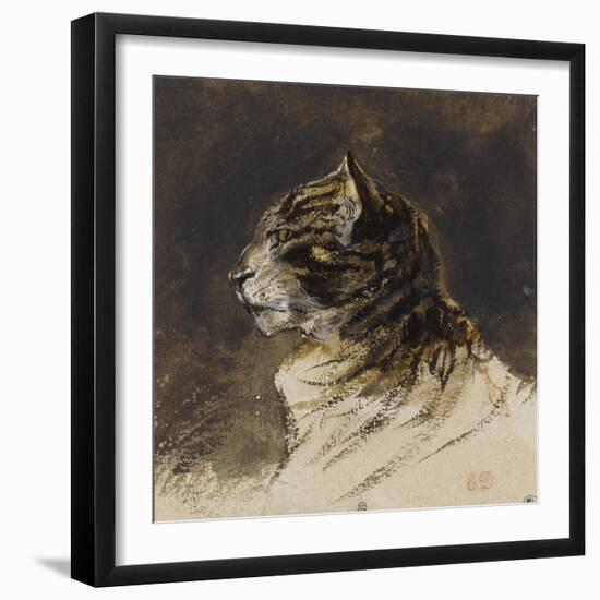 T? de chat ; vers 1824-1829-Eugene Delacroix-Framed Giclee Print