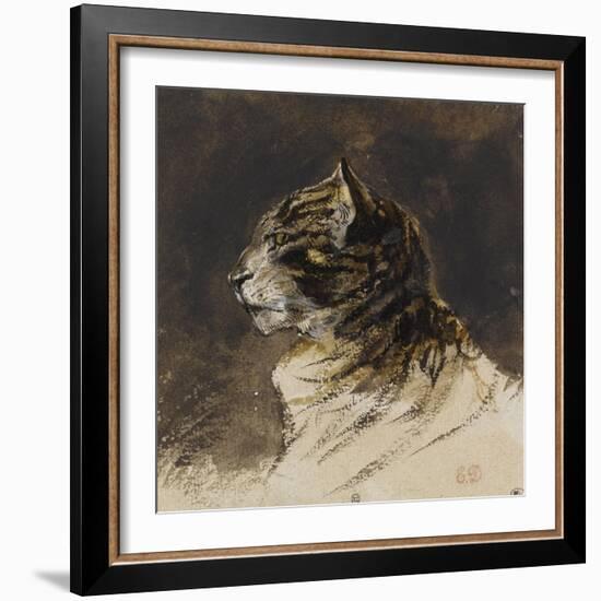 T? de chat ; vers 1824-1829-Eugene Delacroix-Framed Giclee Print