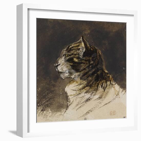 T? de chat ; vers 1824-1829-Eugene Delacroix-Framed Giclee Print