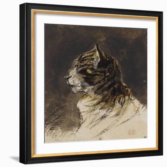 T? de chat ; vers 1824-1829-Eugene Delacroix-Framed Giclee Print