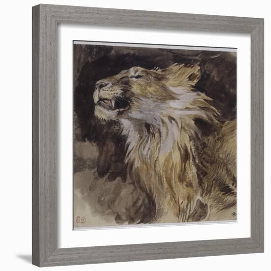 T? de lion rugissant-Eugene Delacroix-Framed Giclee Print