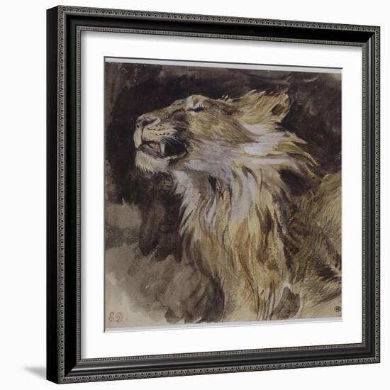 T? de lion rugissant-Eugene Delacroix-Framed Giclee Print