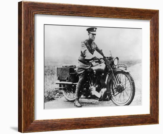 T E Lawrence (Lawrence of Arabia) Sitting on His Motorbike-null-Framed Photographic Print