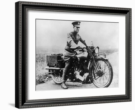 T E Lawrence (Lawrence of Arabia) Sitting on His Motorbike-null-Framed Photographic Print