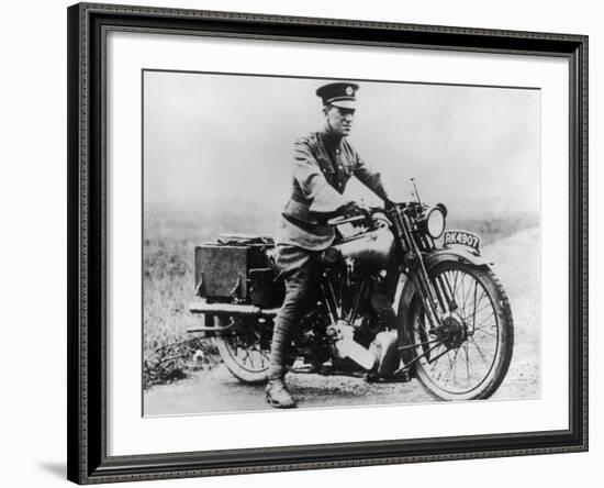 T E Lawrence (Lawrence of Arabia) Sitting on His Motorbike-null-Framed Photographic Print