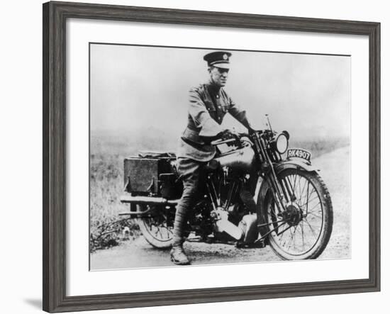 T E Lawrence (Lawrence of Arabia) Sitting on His Motorbike-null-Framed Photographic Print