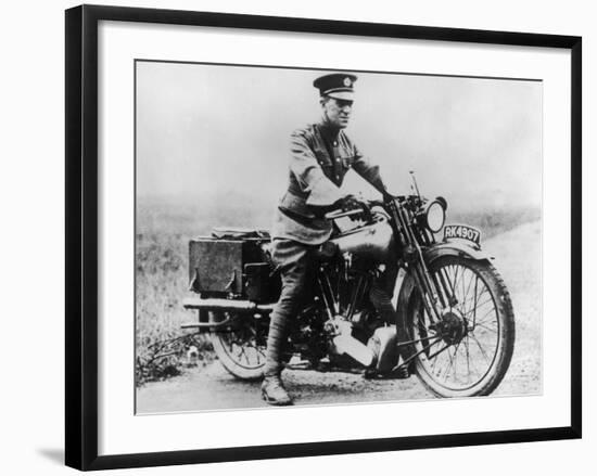 T E Lawrence (Lawrence of Arabia) Sitting on His Motorbike-null-Framed Photographic Print