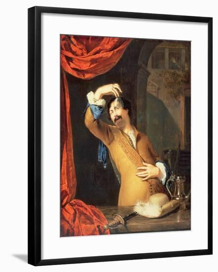 T31553 a Cavalier Standing at a Window Examining a Roemer (Panel)-Willem Van Mieris-Framed Giclee Print