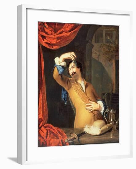 T31553 a Cavalier Standing at a Window Examining a Roemer (Panel)-Willem Van Mieris-Framed Giclee Print