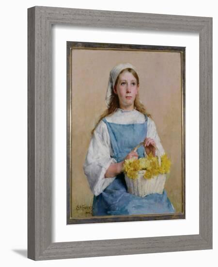 T33897 Young Breton Girl with a Basket of Daffodils, 1882 (Oil on Canvas)-Stanhope Alexander Forbes-Framed Giclee Print