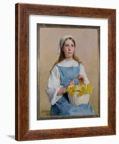 T33897 Young Breton Girl with a Basket of Daffodils, 1882 (Oil on Canvas)-Stanhope Alexander Forbes-Framed Giclee Print