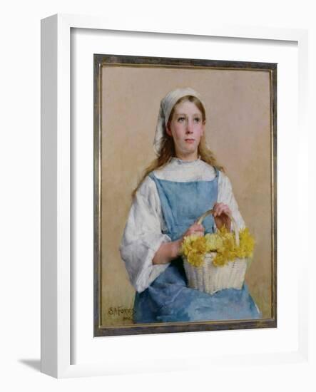 T33897 Young Breton Girl with a Basket of Daffodils, 1882 (Oil on Canvas)-Stanhope Alexander Forbes-Framed Giclee Print