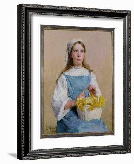 T33897 Young Breton Girl with a Basket of Daffodils, 1882 (Oil on Canvas)-Stanhope Alexander Forbes-Framed Giclee Print