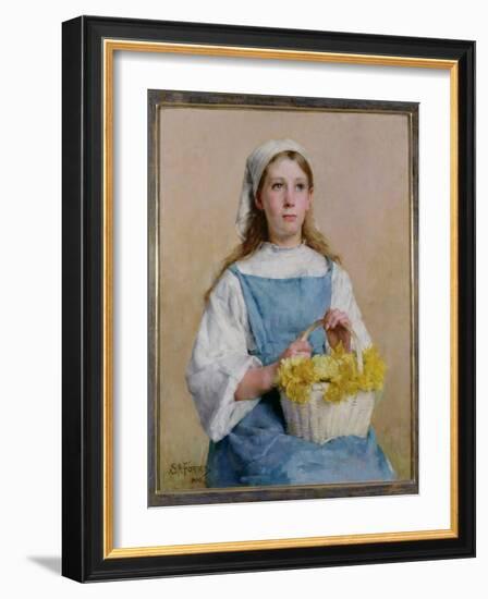 T33897 Young Breton Girl with a Basket of Daffodils, 1882 (Oil on Canvas)-Stanhope Alexander Forbes-Framed Giclee Print