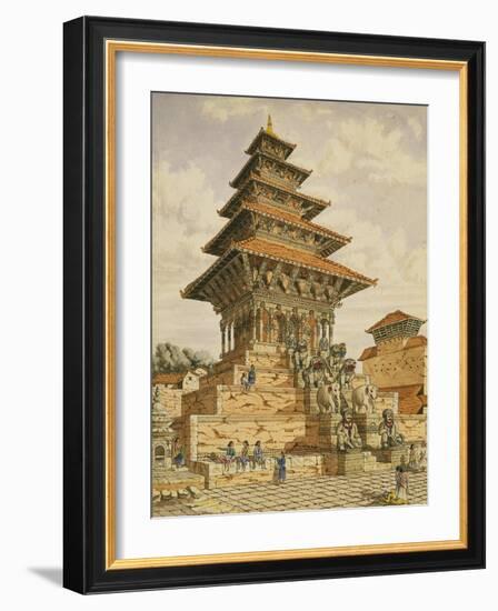 T622 the Temple of Devee Bhagwari, Bhatgaan, Braktapur, Built 1703, 1852-60-Dr. Henry Ambrose Oldfield-Framed Giclee Print