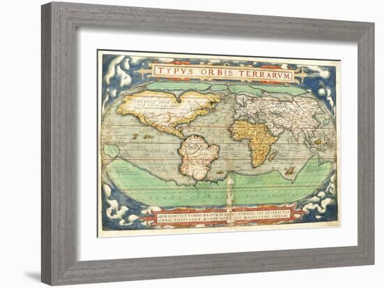 T827 Typus Orbis Terrarum, Map of the World, from "Theatrum Orbis Terrarum", Pub. Antwerp, C.1570-Abraham Ortelius-Framed Giclee Print