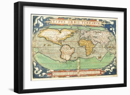 T827 Typus Orbis Terrarum, Map of the World, from "Theatrum Orbis Terrarum", Pub. Antwerp, C.1570-Abraham Ortelius-Framed Giclee Print