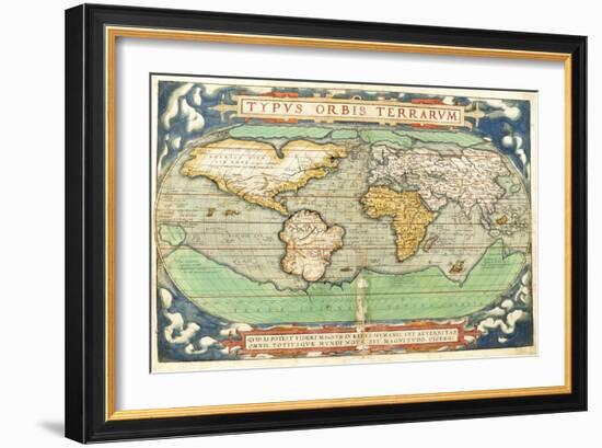 T827 Typus Orbis Terrarum, Map of the World, from "Theatrum Orbis Terrarum", Pub. Antwerp, C.1570-Abraham Ortelius-Framed Giclee Print