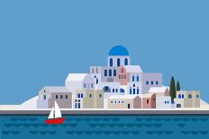 Mediterranean Landscape by Sea. Greek Island with Little Town, Village, Resort, Beach. Travel, Holi-TabitaZn-Art Print