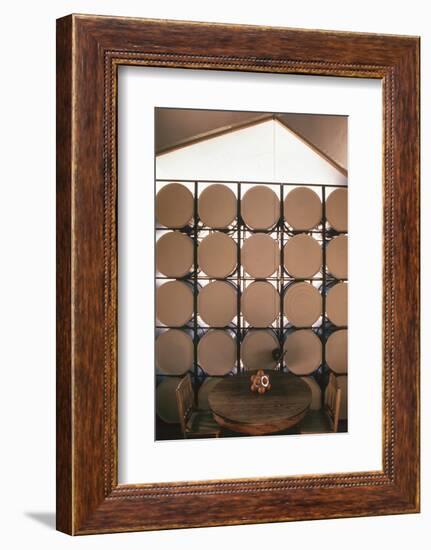 Table Againts a Stack of Barrels in a Geodesic Dome Home, Called 'Zome,' Corrales, NM, 1972-John Dominis-Framed Photographic Print